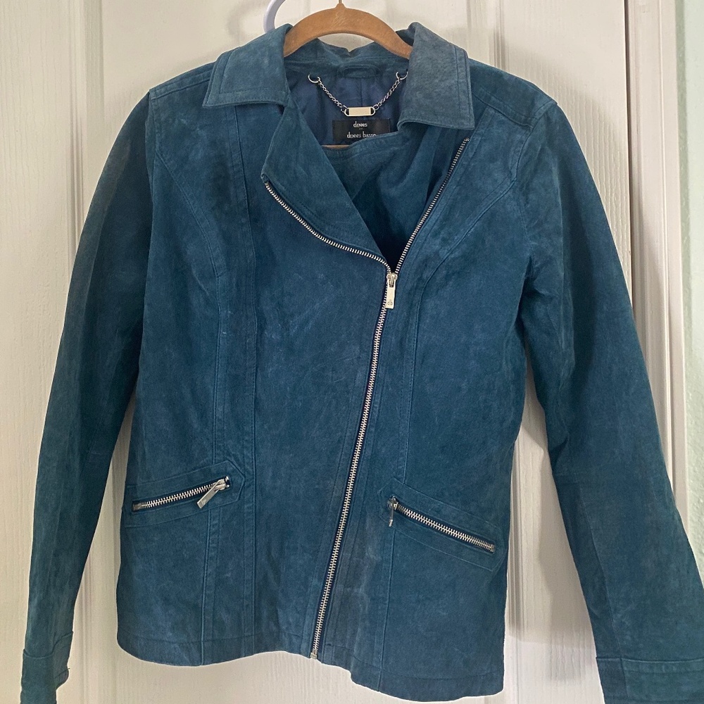 Dennis Basso Blue Suede Front Zip Women's Jacket